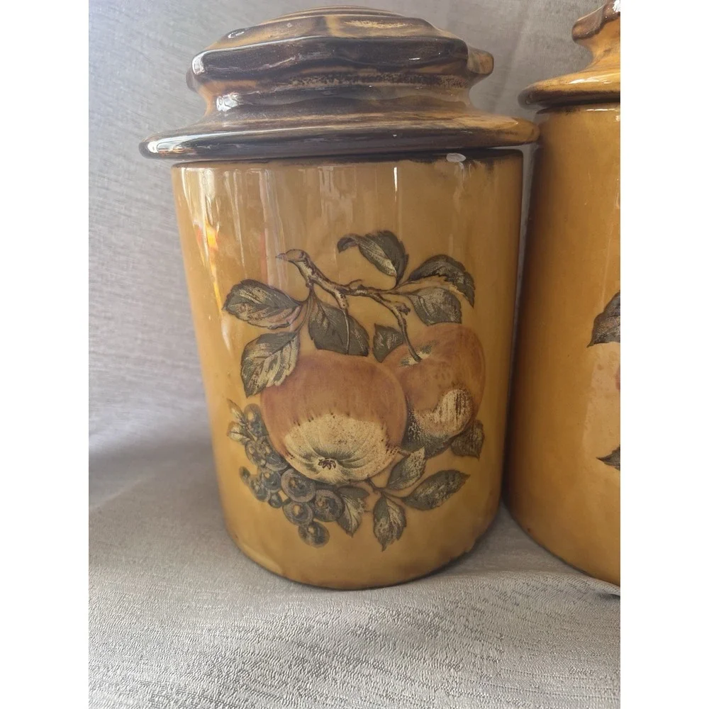 Mid-Century Canister Set W/ LIDS Harvest Gold Fruit VTG Containers Retro 1960's